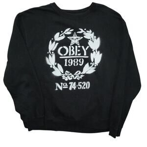 Obey 1989 Black Stencil Graphic Crewneck Sweatshirt – Size L Streetwear Pullover